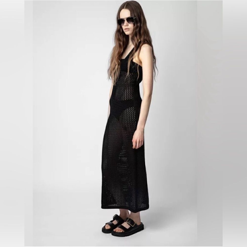 Zadig & Voltaire Nabys open knit black Crochet Dress NWT- small - Picture 4 of 13